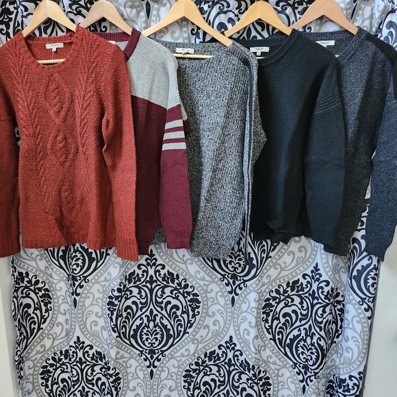 Heather Black Leather Stripe Pullover Sweater - Picture 3 of 3